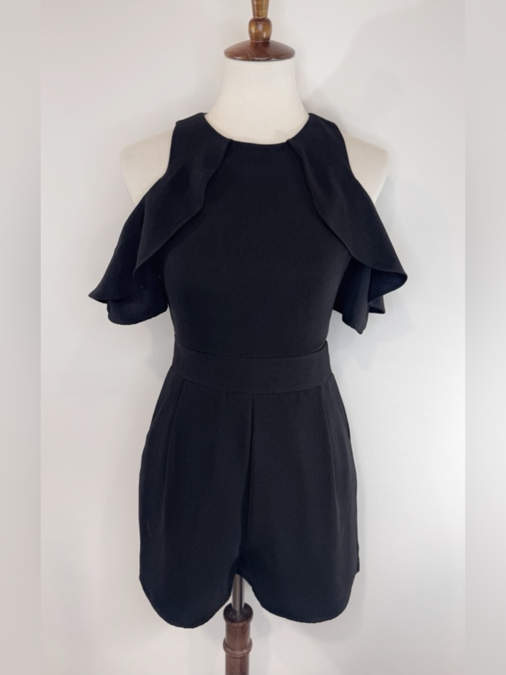 Miami Open Shoulder Black Ruffle Romper Ladies Size XS